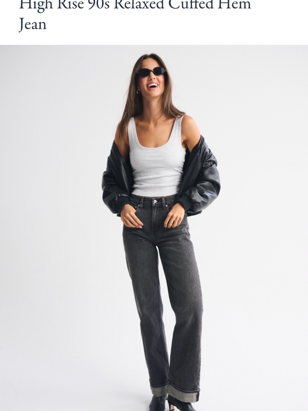 Abercrombie High-Rise Relaxed Cuffed Jeans — Charcoal Gray